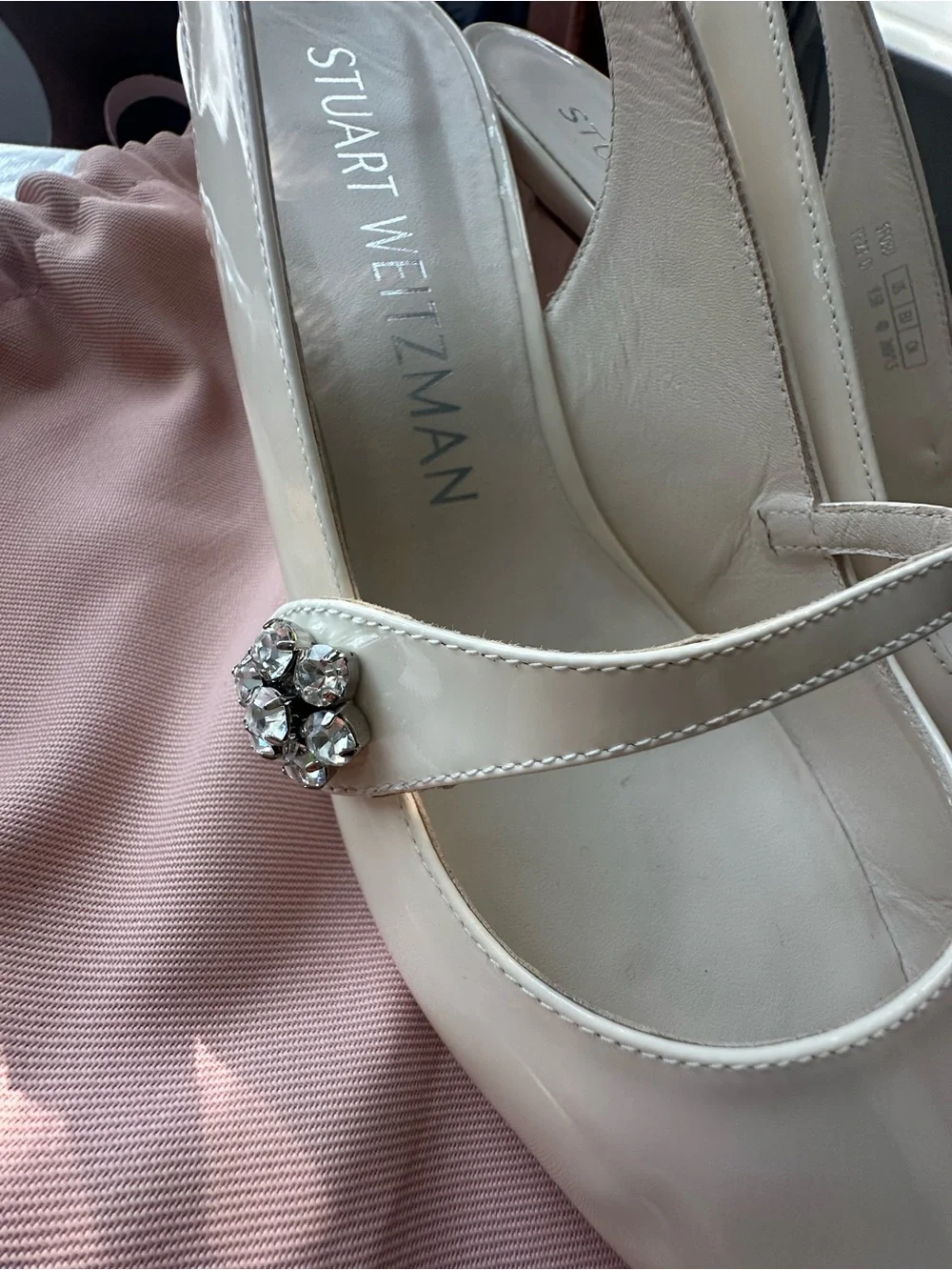 Stuart Weitzman XTALFLEUR Seashell Patent Leather Slingbacks